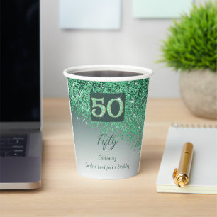 50e Verjaardagsfeestje Glanzende Groene Glitters Papieren Bekers