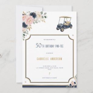 50e verjaardagsfeestje Golf Navyblauw Goud Bloem Kaart