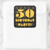 50e verjaardagsfeestje Goud en Zwart V016 Vierkante Sticker (Tas)