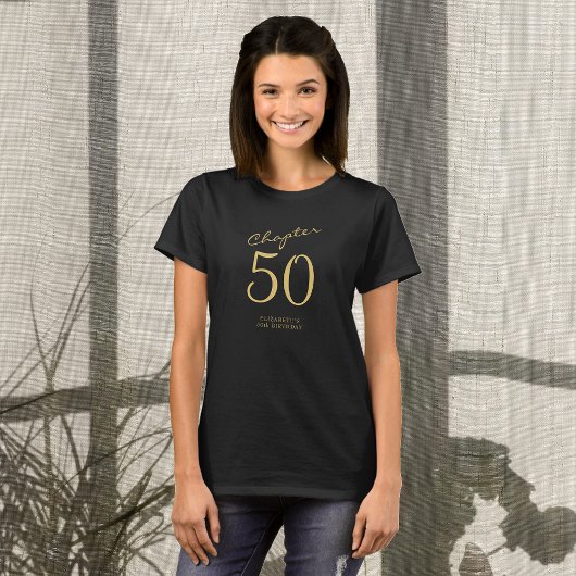 50e verjaardagsfeestje Goud Script Zwart T-shirt