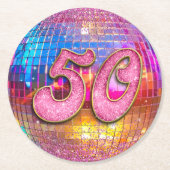 50e verjaardagsfeestje Gouden Roze Glitter Disco B Ronde Kartonnen Onderzetter (Voorkant)