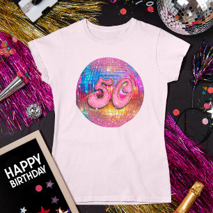 50e verjaardagsfeestje Gouden Roze Glitter Disco B T-shirt