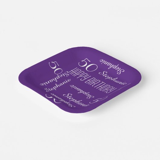 50e verjaardagsfeestje Herhalende Naam Vierkant Pa Papieren Bordje (Gebogen)