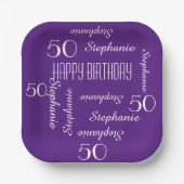 50e verjaardagsfeestje Herhalende Naam Vierkant Pa Papieren Bordje (Voorkant)