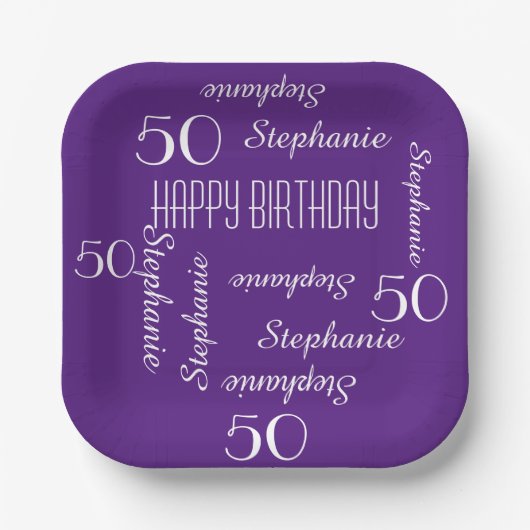 50e verjaardagsfeestje Herhalende Naam Vierkant Pa Papieren Bordje (Voorkant)