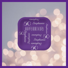 50e verjaardagsfeestje Herhalende Naam Vierkant Pa Papieren Bordje
