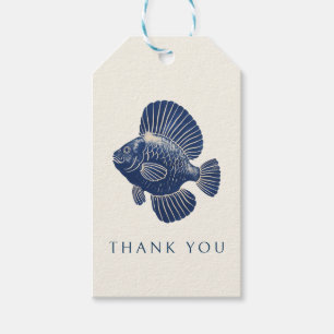 50e verjaardagsfeestje marineblauw nautische vis cadeaulabel