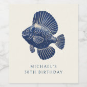 50e verjaardagsfeestje marineblauw nautische vis wijn etiket (Enkel label)