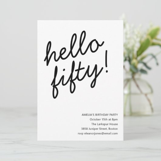 50e verjaardagsfeestje modern script typografie kaart (Staand voorkant)