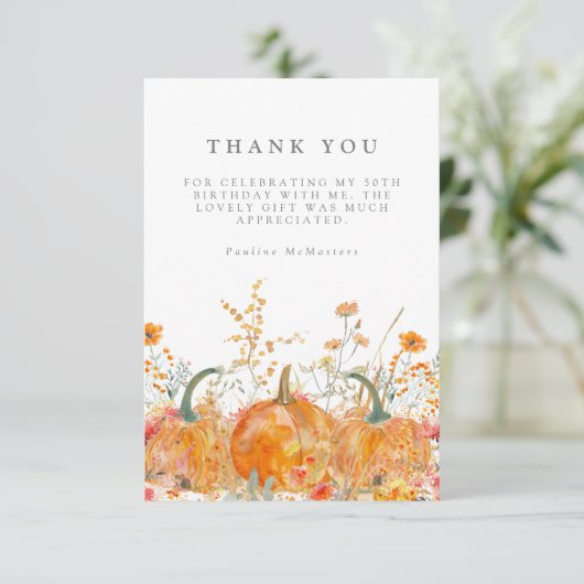50e verjaardagsfeestje pompoen Wildflower Custom Bedankkaart