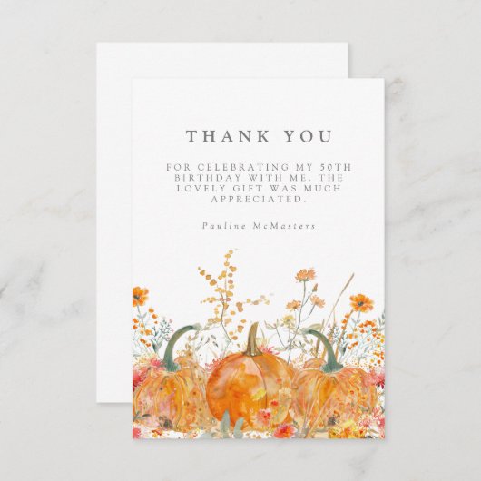 50e verjaardagsfeestje pompoen Wildflower Custom Bedankkaart (Voorkant / Achterkant)