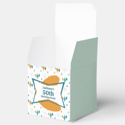 50e verjaardagsfeestje Retro Mid Century Any Age Bedankdoosjes (Geopend)