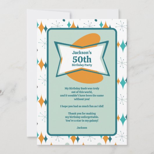 50e verjaardagsfeestje Retro Mid Century Any Age Bedankkaart (Voorkant)
