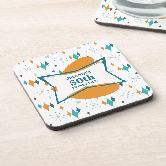 50e verjaardagsfeestje Retro Mid Century Any Age Bier Onderzetter (Linkerzijde)