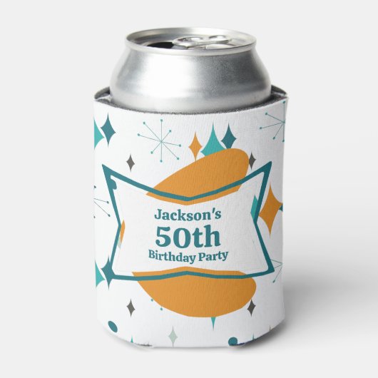 50e verjaardagsfeestje Retro Mid Century Any Age Blikjeskoeler (Blikje Voorkant)