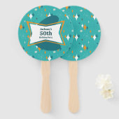 50e verjaardagsfeestje Retro Mid Century Any Age Handwaaier (Voorkant en achterkant)