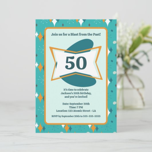 50e verjaardagsfeestje Retro Mid Century Any Age Kaart (Staand voorkant)