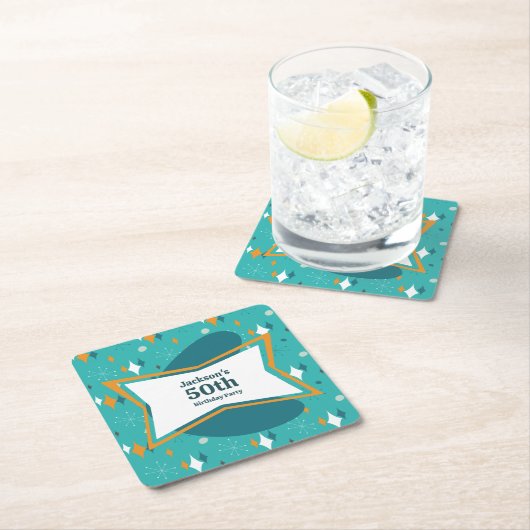 50e verjaardagsfeestje Retro Mid Century Any Age Kartonnen Onderzetters (Insitu)