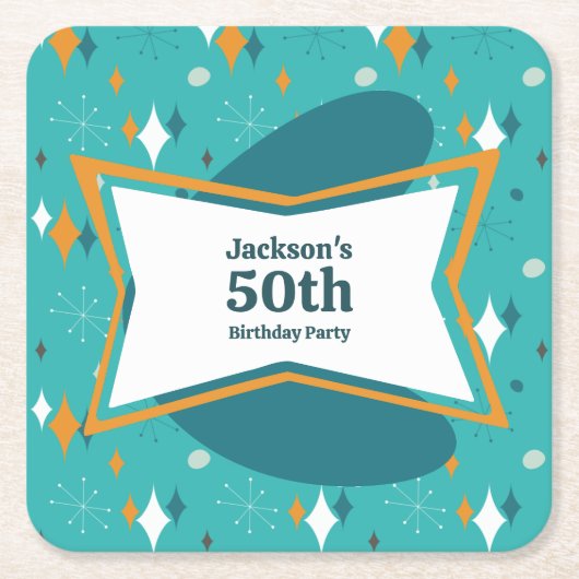 50e verjaardagsfeestje Retro Mid Century Any Age Kartonnen Onderzetters (Voorkant)