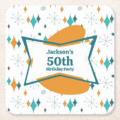 50e verjaardagsfeestje Retro Mid Century Any Age Kartonnen Onderzetters (Voorkant)