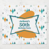 50e verjaardagsfeestje Retro Mid Century Any Age Likeurfles Etiket (Enkel label)