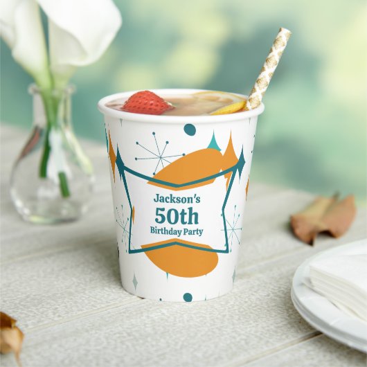 50e verjaardagsfeestje Retro Mid Century Any Age Papieren Bekers (Insitu)