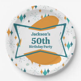 50e verjaardagsfeestje Retro Mid Century Any Age Papieren Bordje