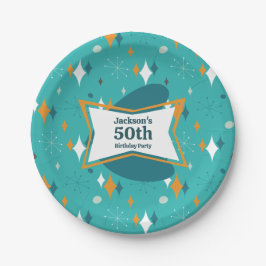 50e verjaardagsfeestje Retro Mid Century Any Age Papieren Bordje