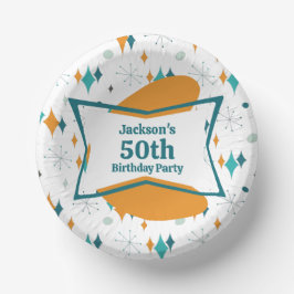 50e verjaardagsfeestje Retro Mid Century Any Age Papieren Kommen