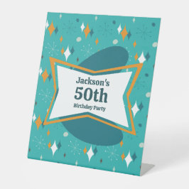 50e verjaardagsfeestje Retro Mid Century Any Age Reclamebord Met Voetstuk
