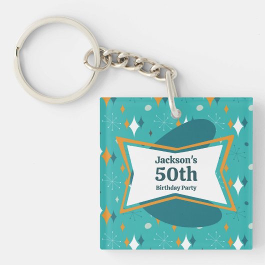 50e verjaardagsfeestje Retro Mid Century Any Age Sleutelhanger (voorkant)
