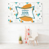 50e verjaardagsfeestje Retro Mid Century Any Age Spandoek (Insitu)