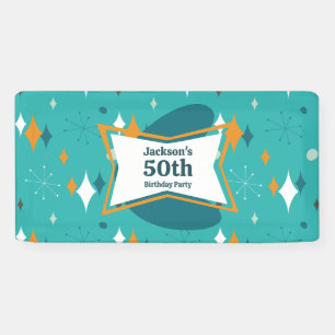 50e verjaardagsfeestje Retro Mid Century Any Age Spandoek