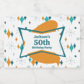 50e verjaardagsfeestje Retro Mid Century Any Age Sparkling Wijnetiket (Enkel label)