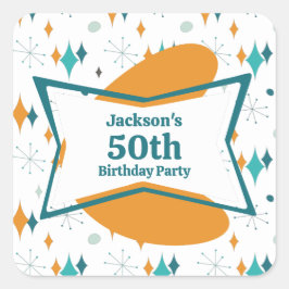 50e verjaardagsfeestje Retro Mid Century Any Age Vierkante Sticker