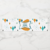 50e verjaardagsfeestje Retro Mid Century Any Age Waterfles Etiket (Enkel label)