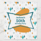 50e verjaardagsfeestje Retro Mid Century Any Age Wijn Etiket (Enkel label)
