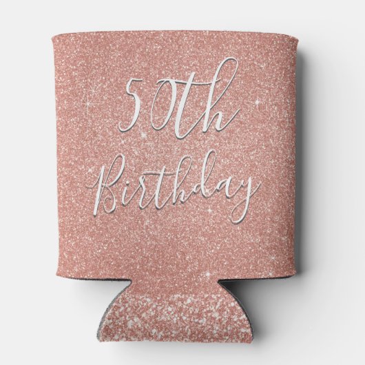 50e verjaardagsfeestje Roos gouden blush roze glit Blikjeskoeler (Achterkant)