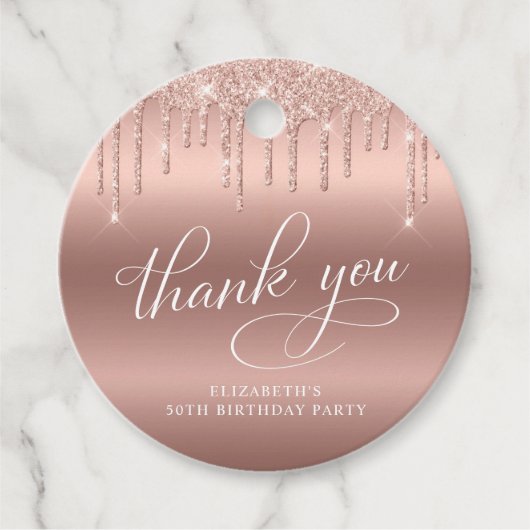 50e verjaardagsfeestje Roos gouden glitter dank u Bedankjes Labels (Voorkant)