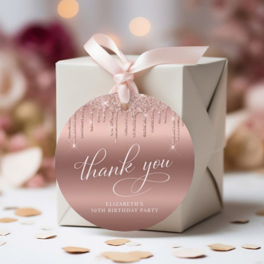 50e verjaardagsfeestje Roos gouden glitter dank u Bedankjes Labels