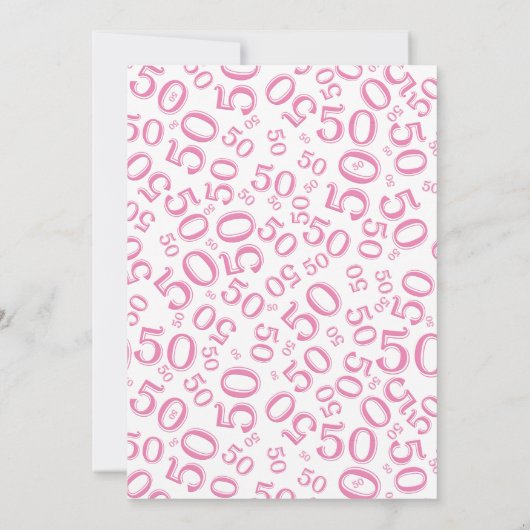50e verjaardagsfeestje roze/wit nummerpatroon kaart (Achterkant)