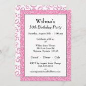 50e verjaardagsfeestje roze/wit nummerpatroon kaart (Voorkant / Achterkant)