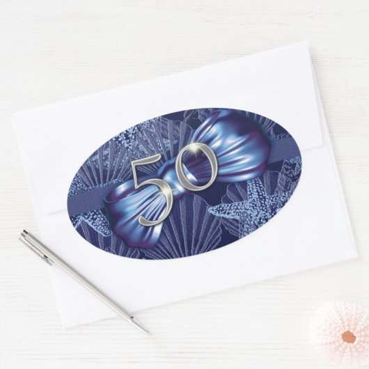 50e verjaardagsfeestje strandviering ovale sticker (Envelop)