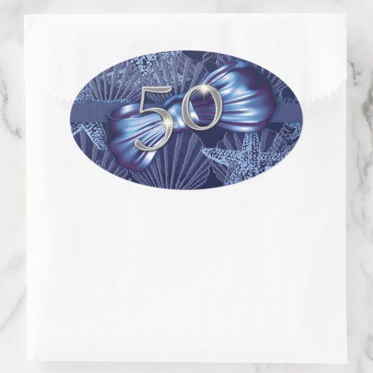 50e verjaardagsfeestje strandviering ovale sticker (Tas)
