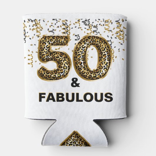 50e verjaardagsfeestje Vijftig en Fabulous Leopard Blikjeskoeler (Achterkant)