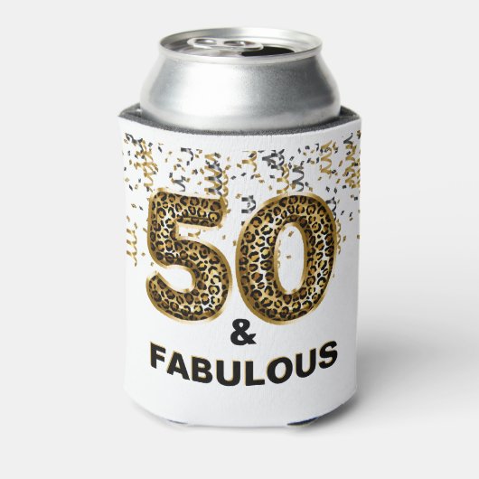 50e verjaardagsfeestje Vijftig en Fabulous Leopard Blikjeskoeler (Blikje Achterkant)