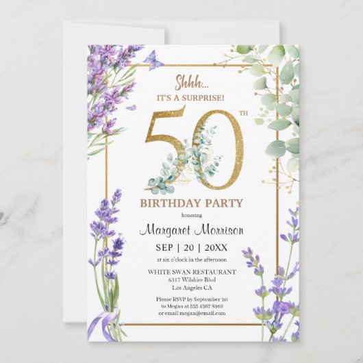 50e verjaardagsfeestje Waterverf Paarse lavendel Kaart (Voorkant)