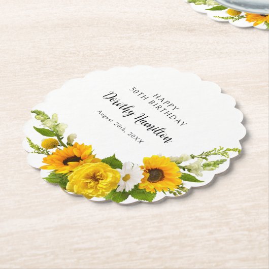 50e verjaardagsfeestje Zonnebloem Daisy Custom Kartonnen Onderzetters (Gekanteld)