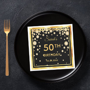 50e verjaardagsfeestje zwart gouden diamanten servet