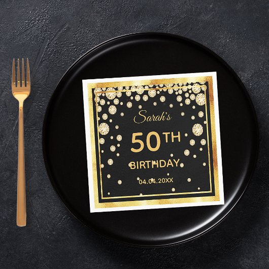 50e verjaardagsfeestje zwart gouden diamanten servet